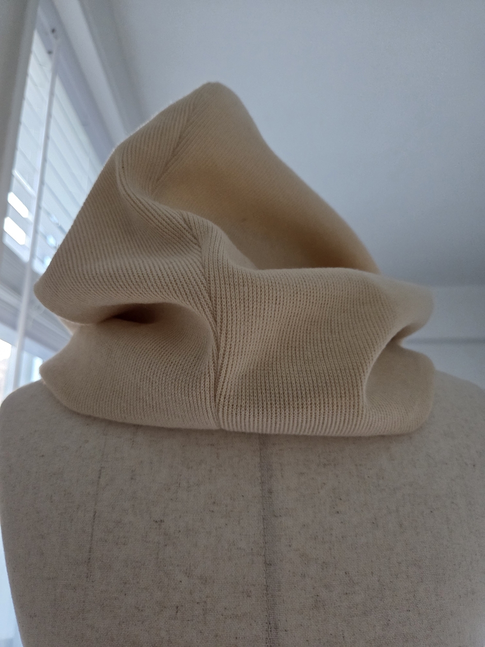 Sculpted Cream Hooded Hat - Soft Draped Style